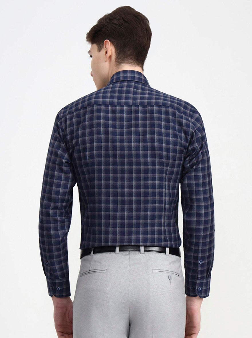 Blue & Grey Checked Slim Fit Formal Shirt | Greenfibre