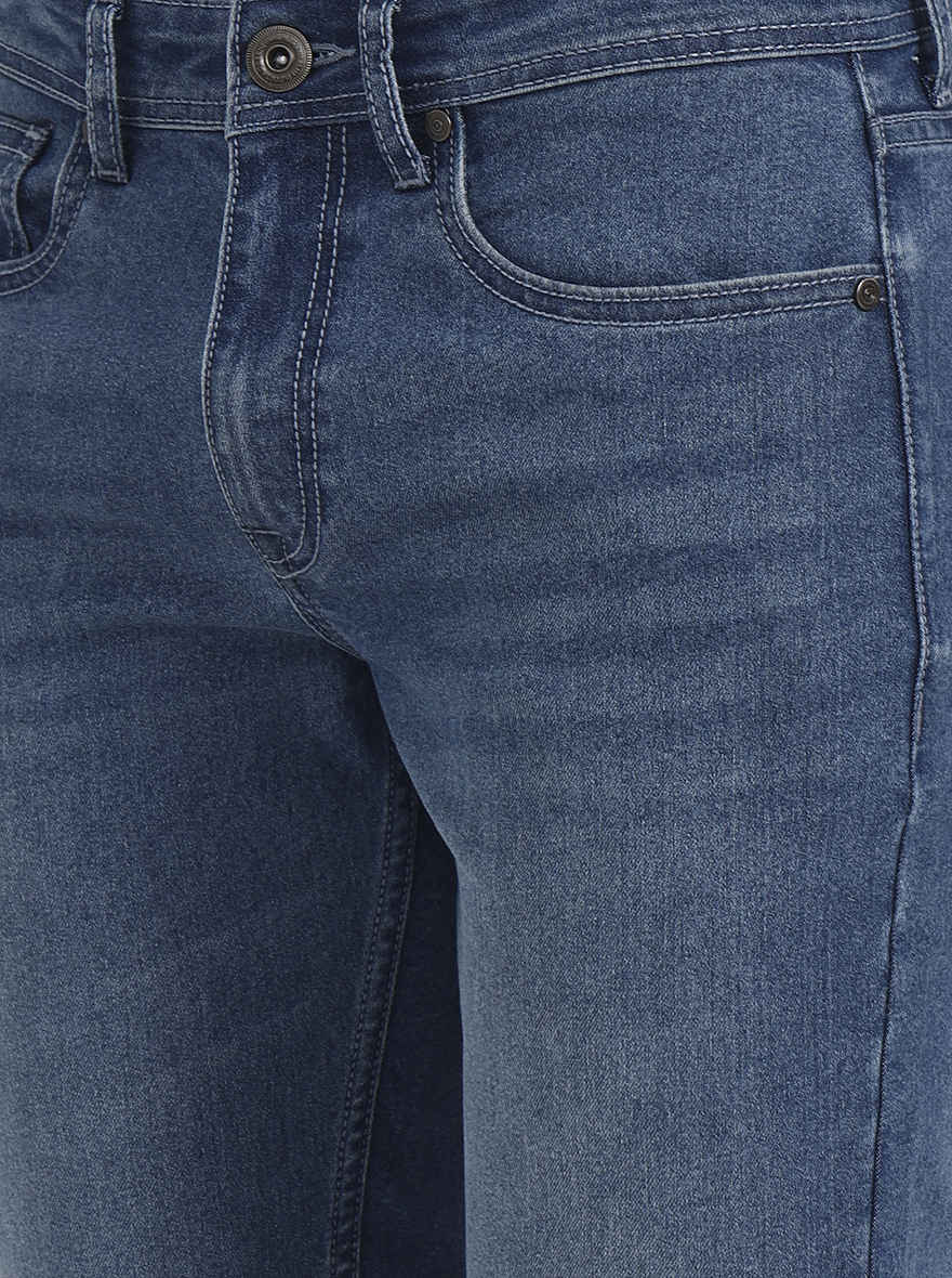 Mid Indigo Blue Solid Straight Fit Jeans | Greenfibre