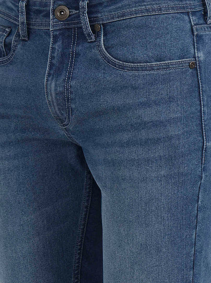 Mid Indigo Blue Solid Straight Fit Jeans | Greenfibre