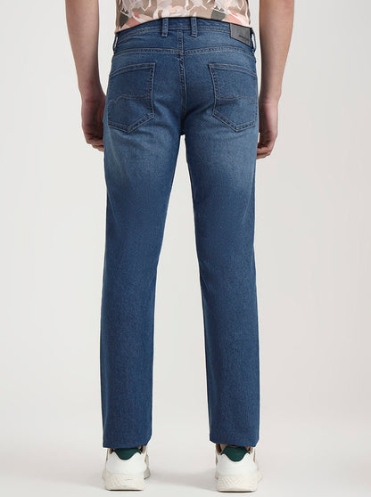 Mid Indigo Blue Solid Straight Fit Jeans | Greenfibre