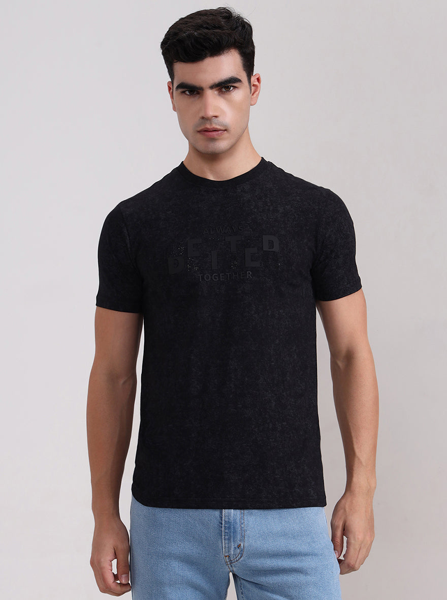 Black Printed Slim Fit T-Shirt | JadeBlue