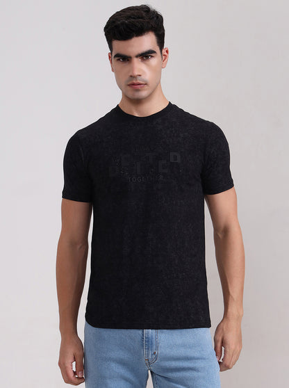 Black Printed Slim Fit T-Shirt | JadeBlue