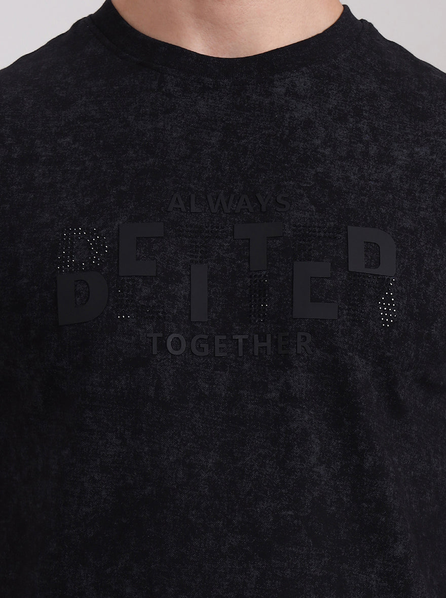 Black Printed Slim Fit T-Shirt | JadeBlue