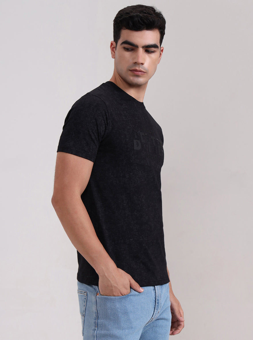 Black Printed Slim Fit T-Shirt | JadeBlue