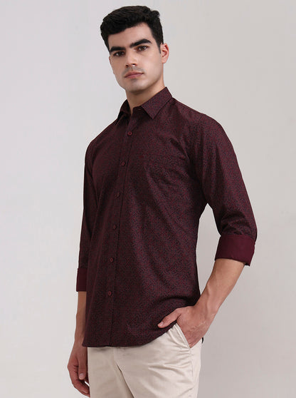 Maroon Printed Tailored Fit Semi Casual Shirt | JadeBlue