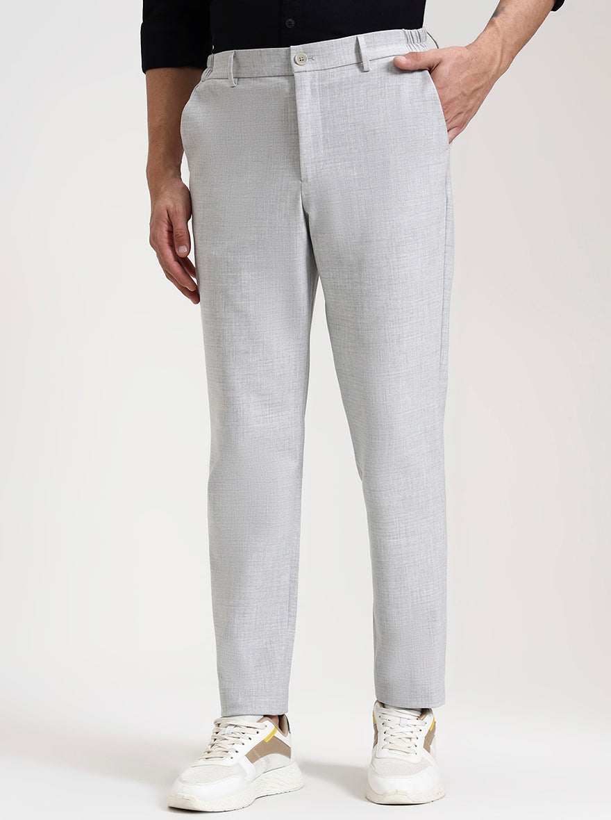 Light Grey Checked Slim Fit Casual Trouser | JadeBlue