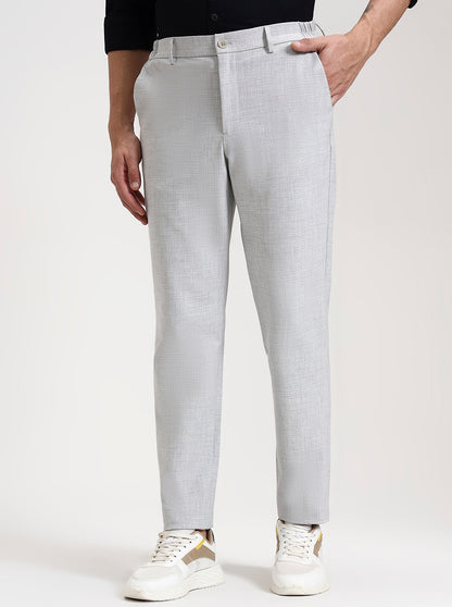 Light Grey Checked Slim Fit Casual Trouser | JadeBlue