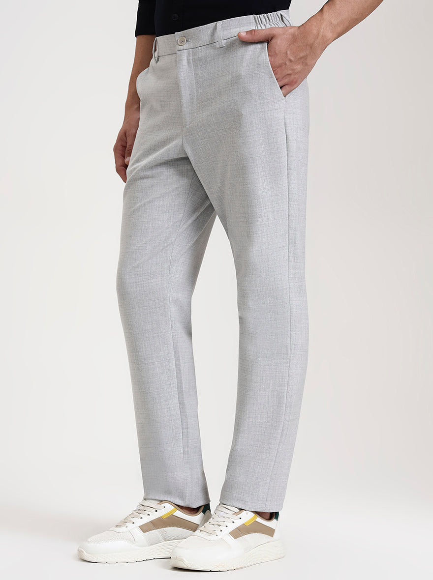 Light Grey Checked Slim Fit Casual Trouser | JadeBlue