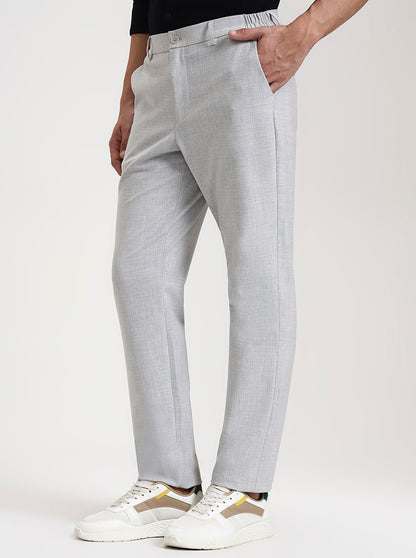 Light Grey Checked Slim Fit Casual Trouser | JadeBlue