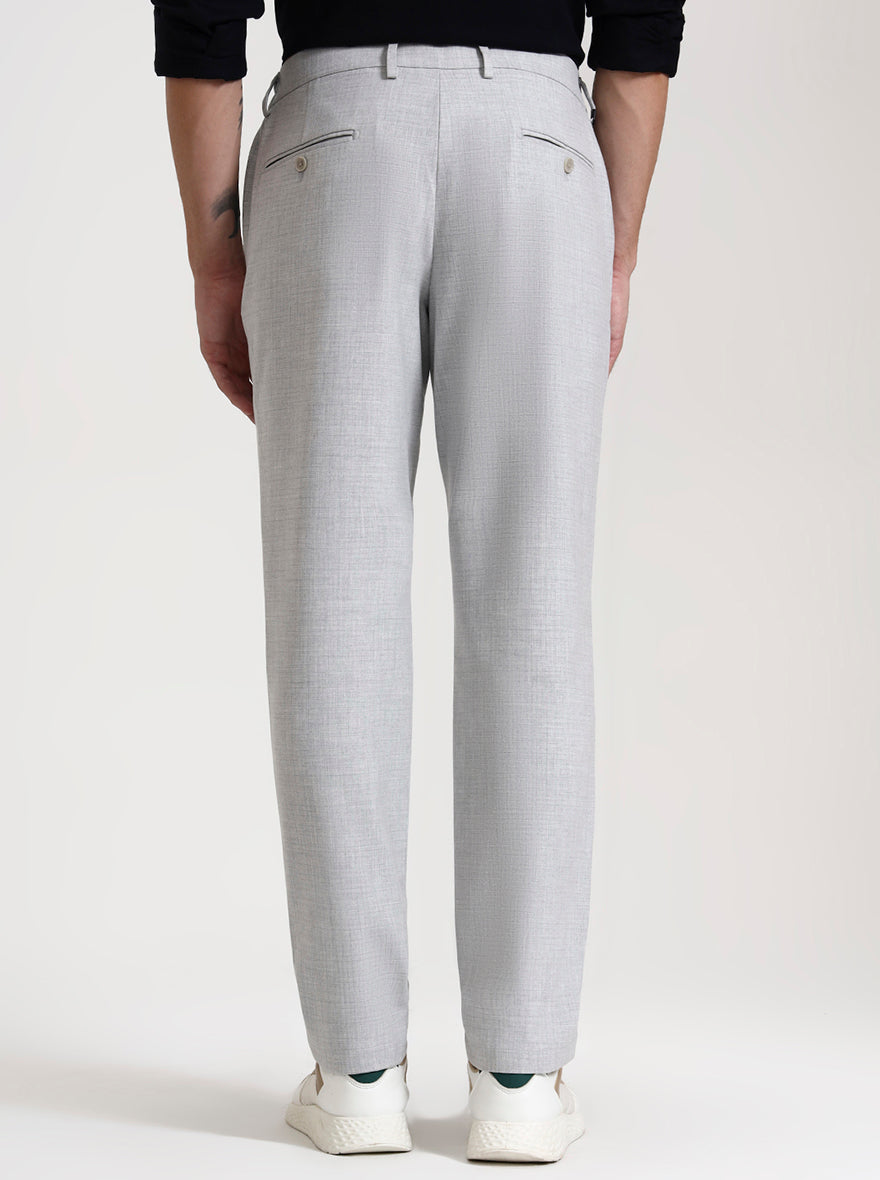 Light Grey Checked Slim Fit Casual Trouser | JadeBlue