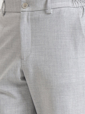 Light Grey Checked Slim Fit Casual Trouser | JadeBlue