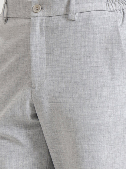 Light Grey Checked Slim Fit Casual Trouser | JadeBlue