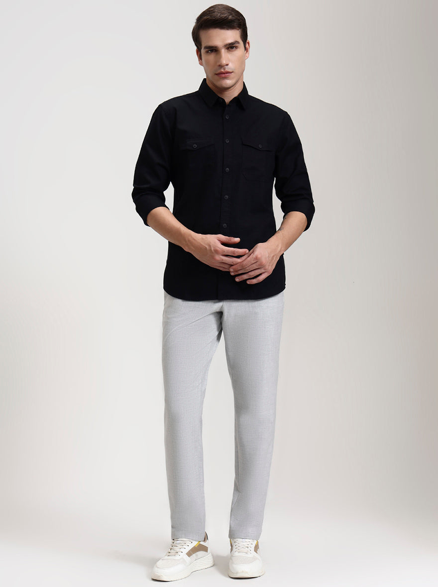Light Grey Checked Slim Fit Casual Trouser | JadeBlue