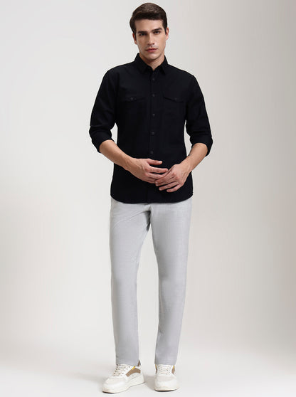 Light Grey Checked Slim Fit Casual Trouser | JadeBlue