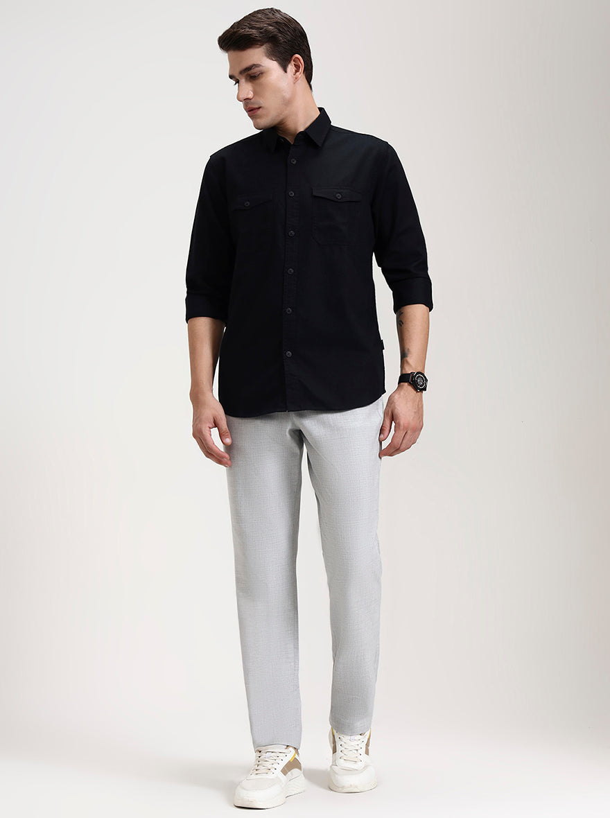 Light Grey Checked Slim Fit Casual Trouser | JadeBlue