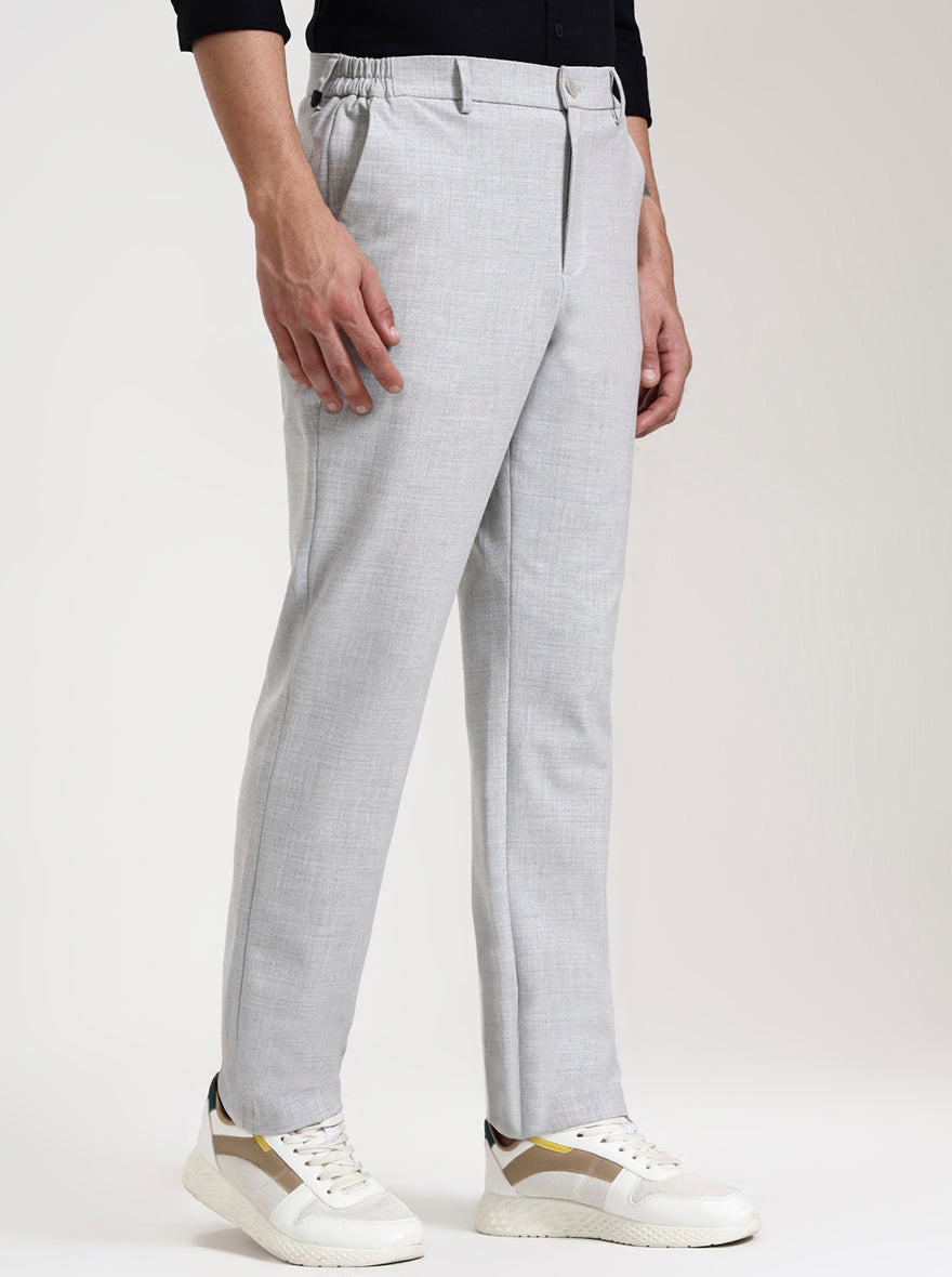 Light Grey Checked Slim Fit Casual Trouser | JadeBlue
