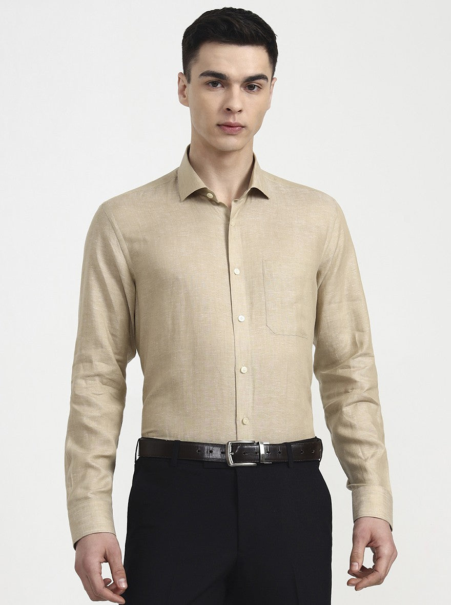 Light Brown Solid Regular Fit Formal Shirt | JadeBlue