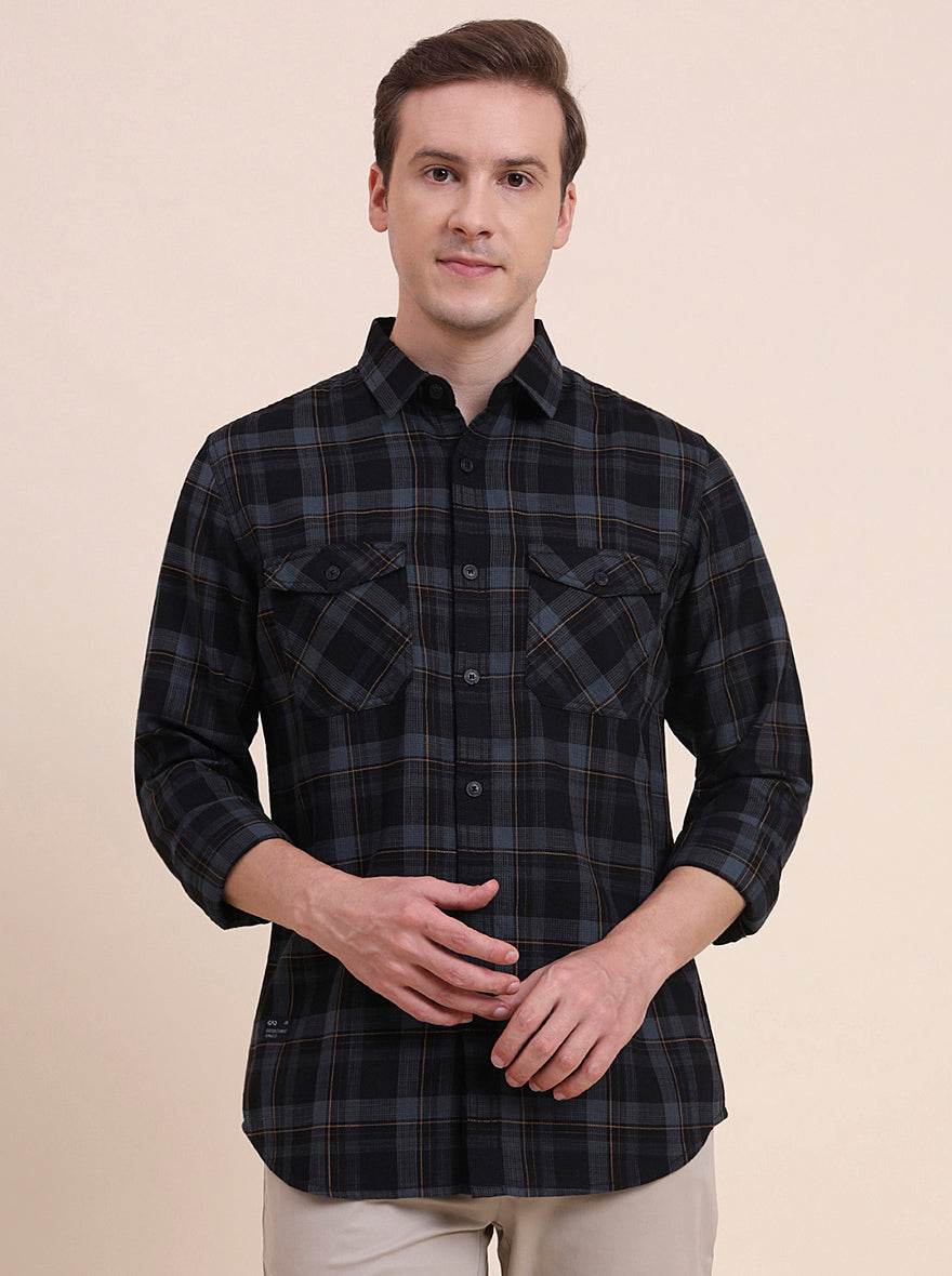 Blue Checked Slim Fit Casual Shirt | JadeBlue