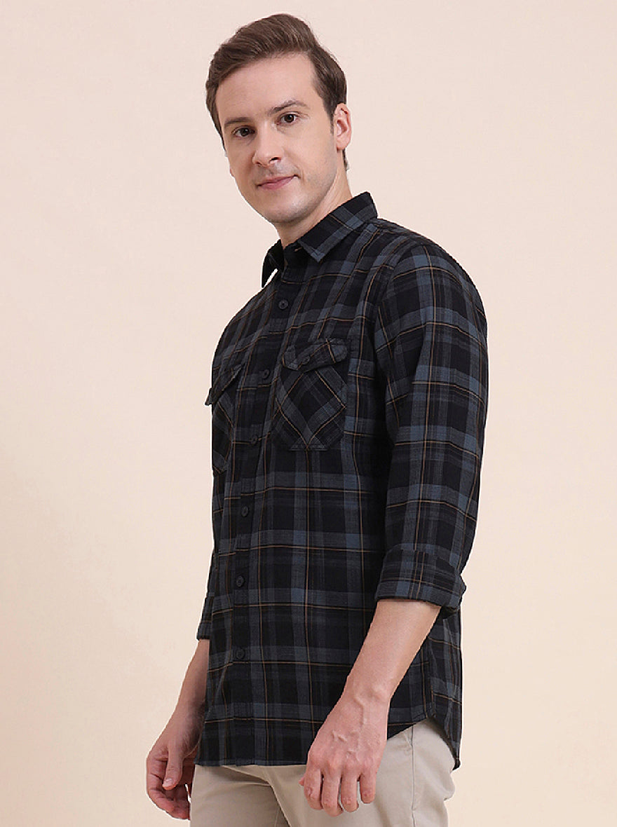 Blue Checked Slim Fit Casual Shirt | JadeBlue