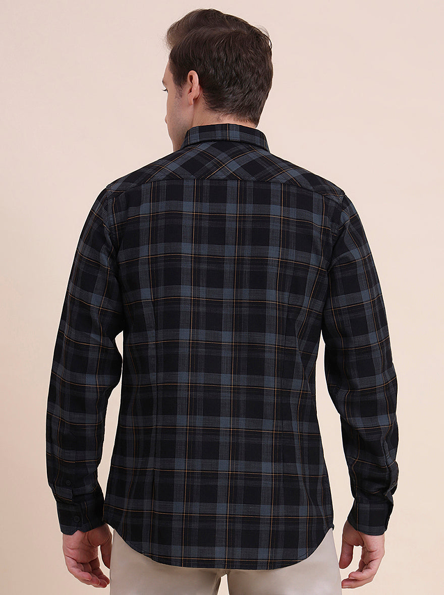 Blue Checked Slim Fit Casual Shirt | JadeBlue