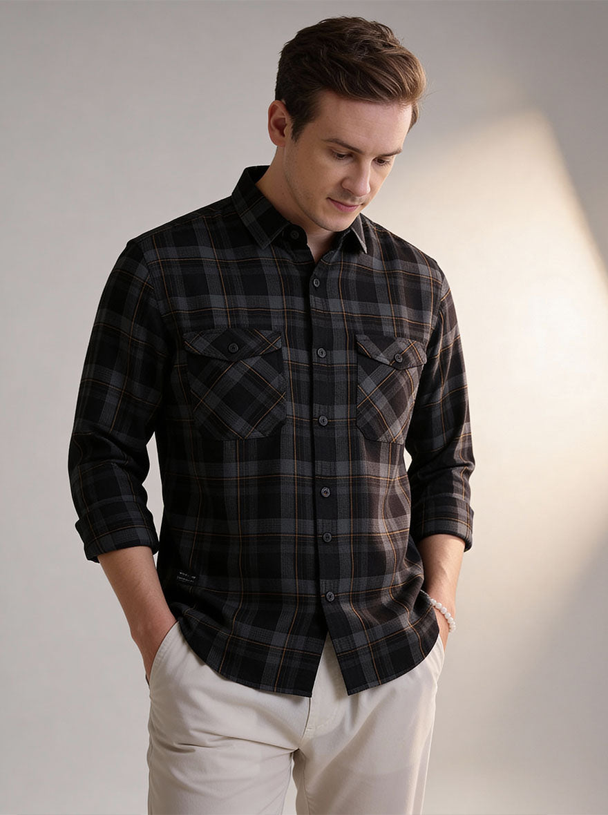 Blue Checked Slim Fit Casual Shirt | JadeBlue
