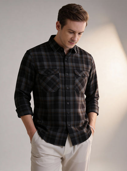 Blue Checked Slim Fit Casual Shirt | JadeBlue