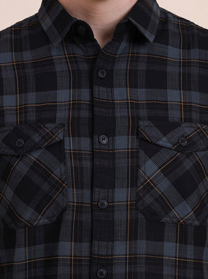 Blue Checked Slim Fit Casual Shirt | JadeBlue