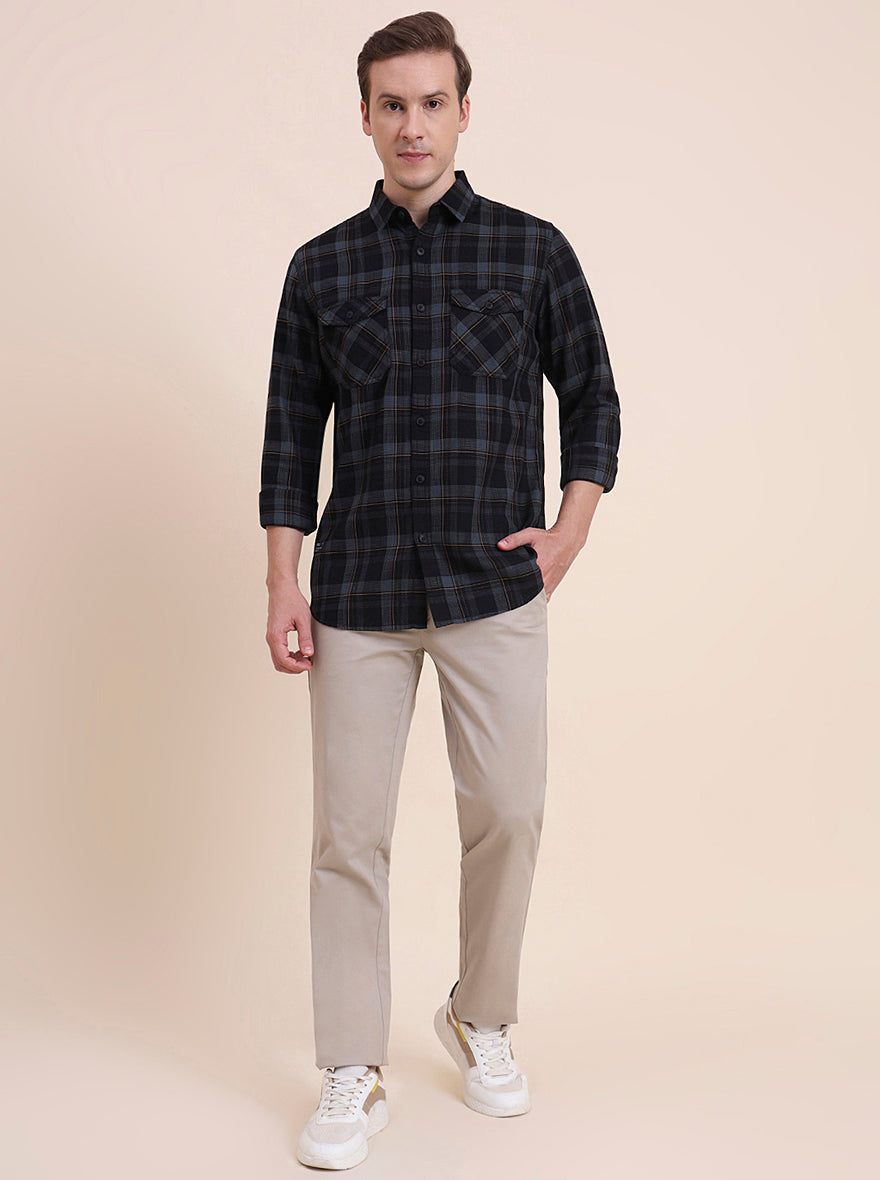 Blue Checked Slim Fit Casual Shirt | JadeBlue