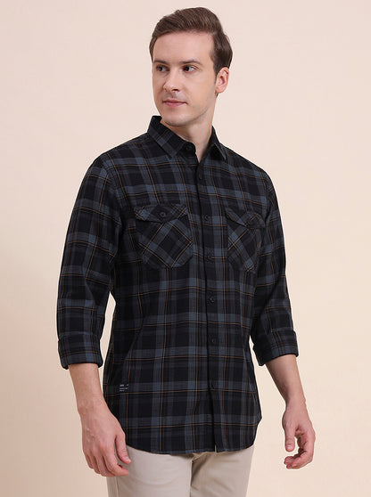 Blue Checked Slim Fit Casual Shirt | JadeBlue
