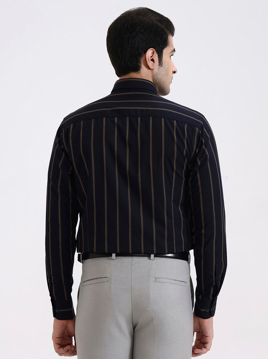 Navy Blue Striped Slim Fit Formal Shirt | Metal