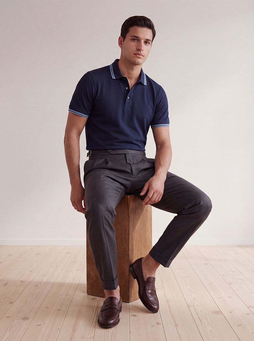 Grey Solid Tailored Fit Formal Trouser | Wyre