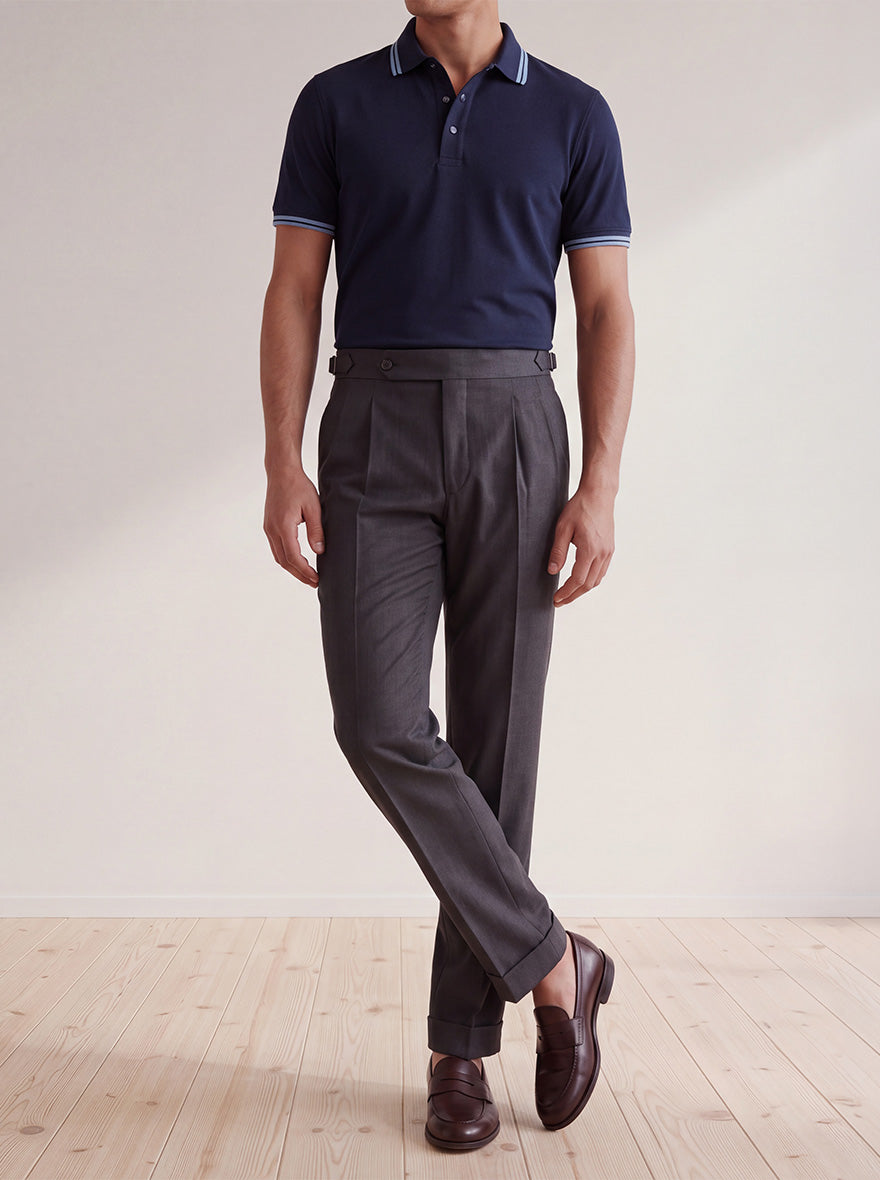 Grey Solid Tailored Fit Formal Trouser | Wyre