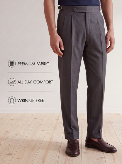 Grey Solid Tailored Fit Formal Trouser | Wyre