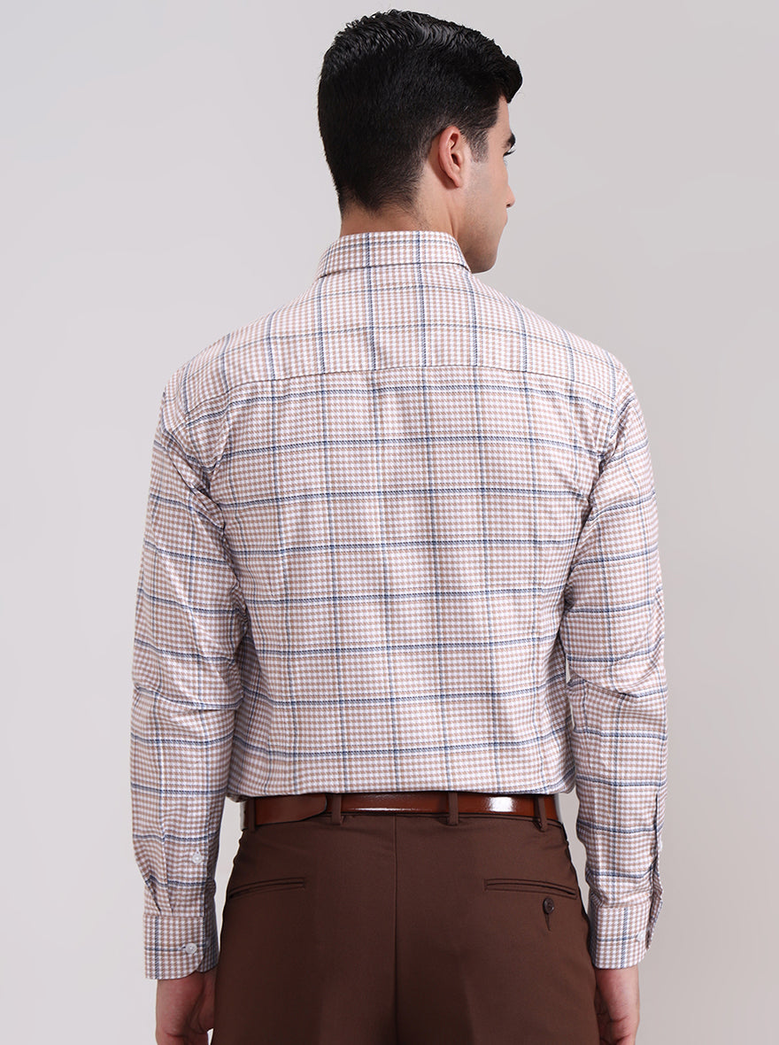 Fawn & Blue Checked Slim Fit Formal Shirt | Metal