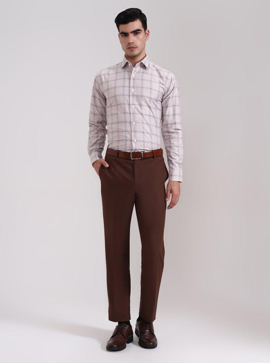 Fawn & Blue Checked Slim Fit Formal Shirt | Metal