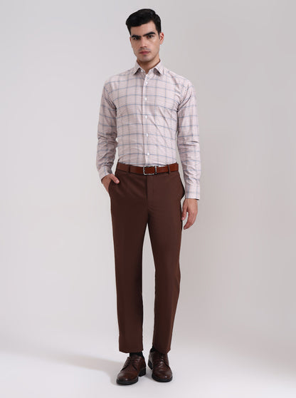 Fawn & Blue Checked Slim Fit Formal Shirt | Metal