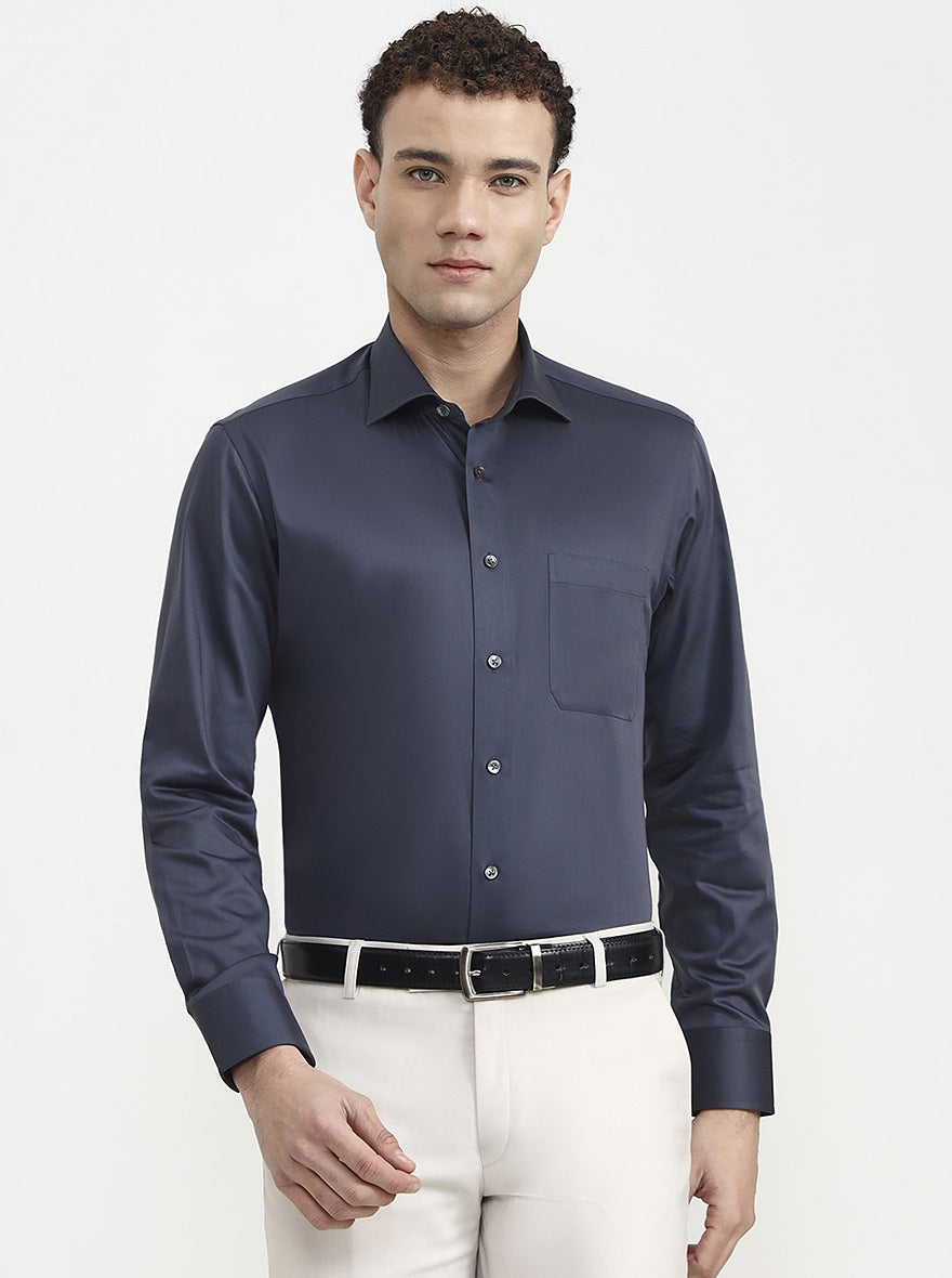 Dark Grey Solid Slim Fit Formal Shirt | JadeBlue Super Luxe