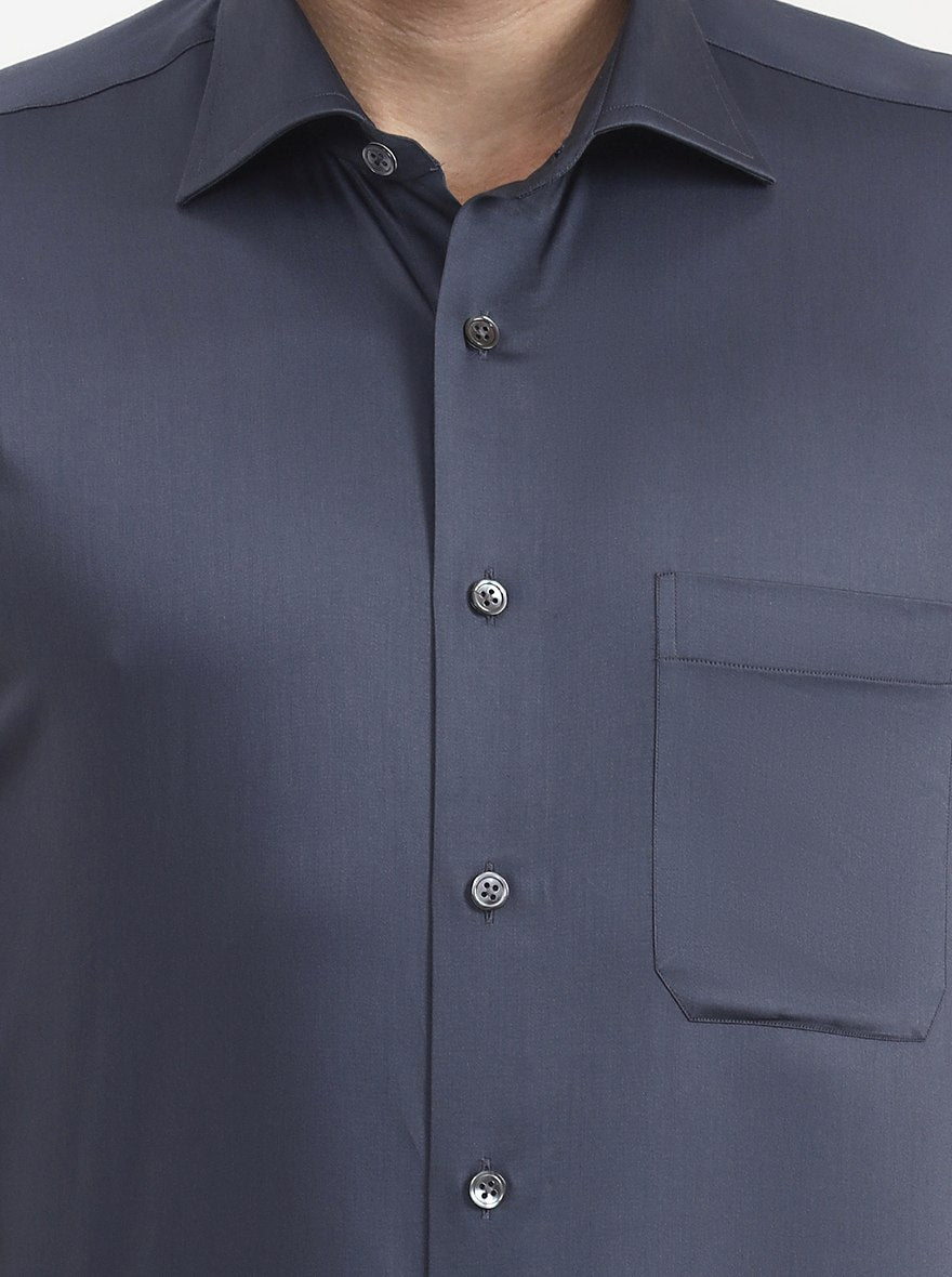 Dark Grey Solid Slim Fit Formal Shirt | JadeBlue Super Luxe