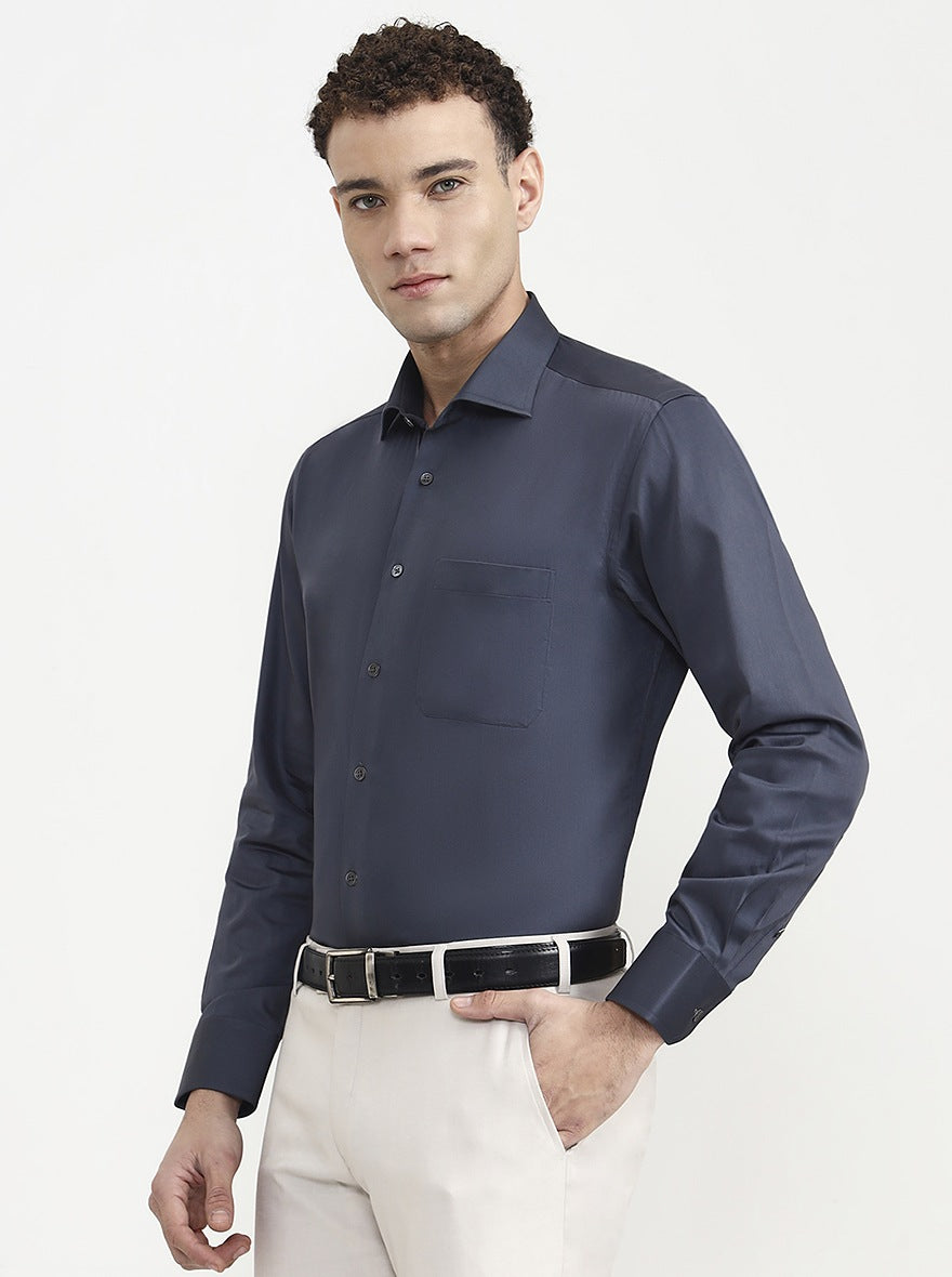 Dark Grey Solid Slim Fit Formal Shirt | JadeBlue Super Luxe