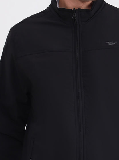 Black & Light Grey Solid Slim Fit Winter Jacket | Greenfibre