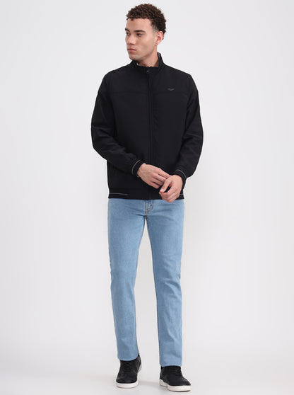 Black & Light Grey Solid Slim Fit Winter Jacket | Greenfibre