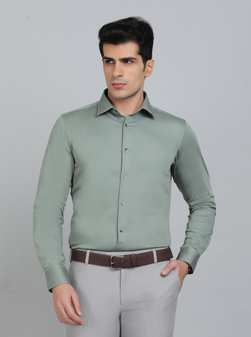 Pista Green Solid Slim Fit Party Wear Shirt | Wyre