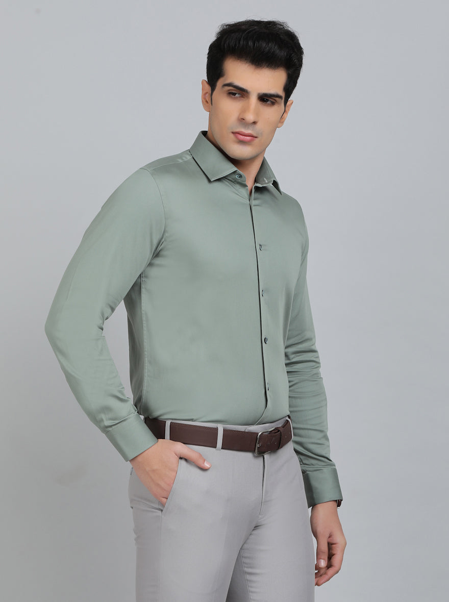 Pista Green Solid Slim Fit Party Wear Shirt | Wyre