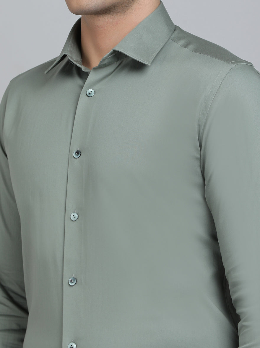 Pista Green Solid Slim Fit Party Wear Shirt | Wyre