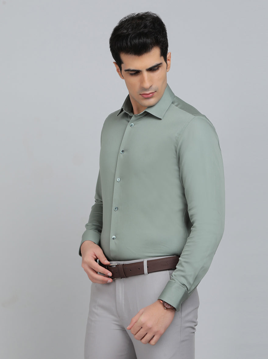 Pista Green Solid Slim Fit Party Wear Shirt | Wyre