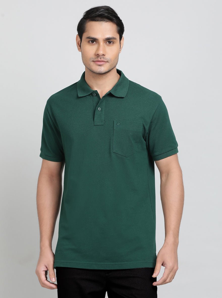 Green Solid Regular Fit Polo T-Shirt | Greenfibre