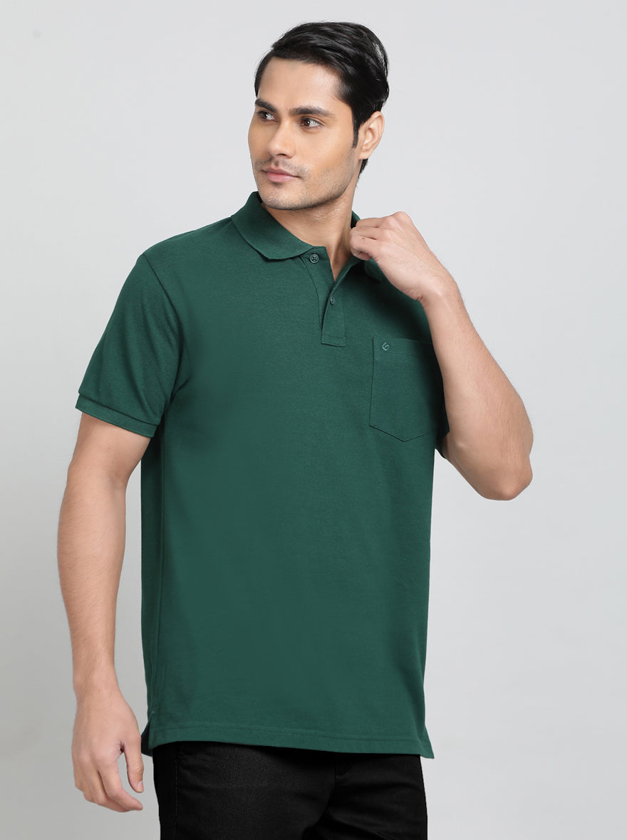 Green Solid Regular Fit Polo T-Shirt | Greenfibre