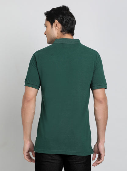 Green Solid Regular Fit Polo T-Shirt | Greenfibre