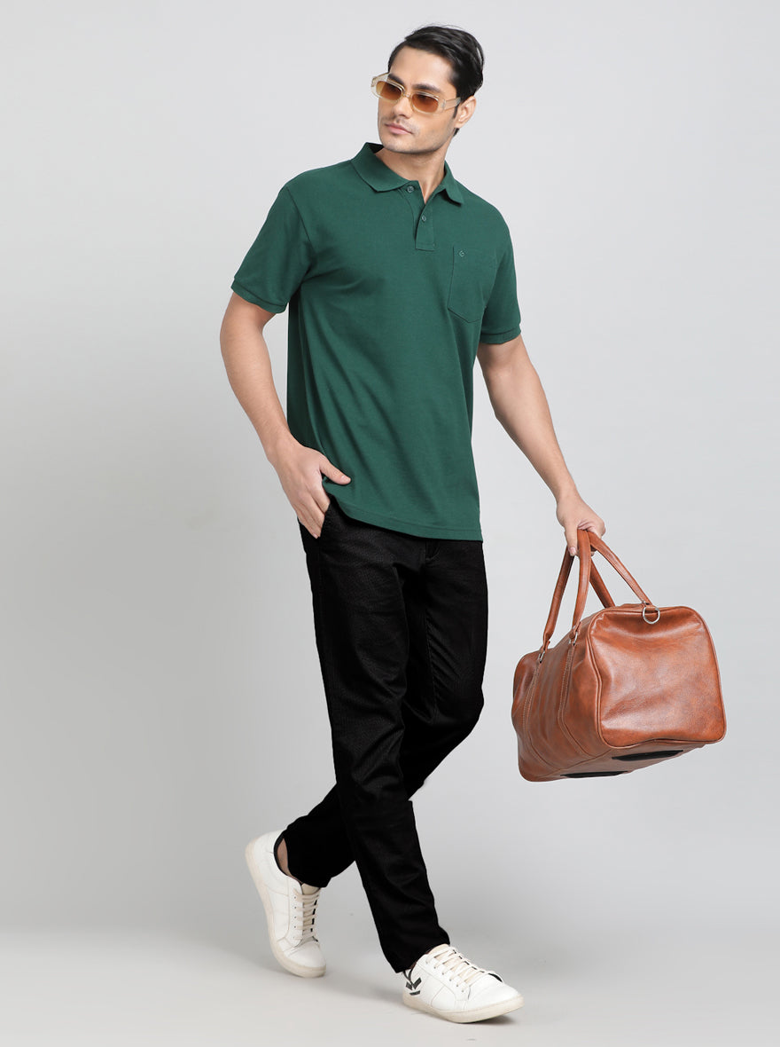 Green Solid Regular Fit Polo T-Shirt | Greenfibre