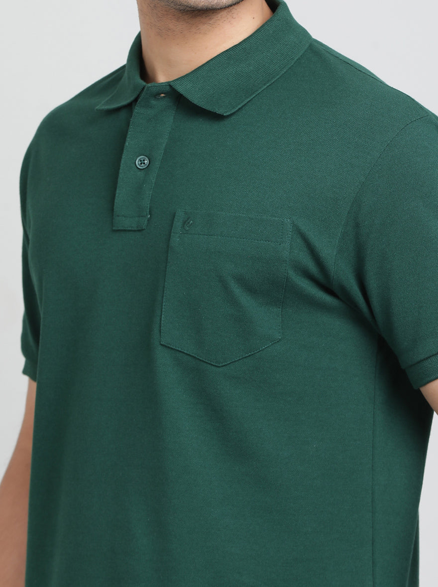 Green Solid Regular Fit Polo T-Shirt | Greenfibre